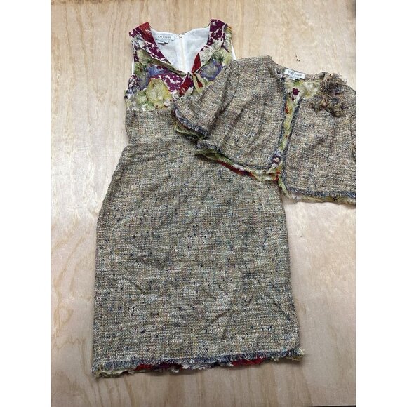 KAY UNGER NEW YORK SLEEVELESS SILK DRESS WITH JACKET SIZE 4 Tweed Silk Vintage - Picture 1 of 13